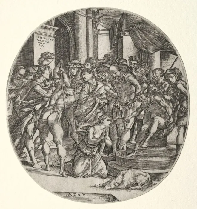 Framed Print : Beheading of Saint Catherine, 1517. Creator: Domenico Campagnola (Italian, 1500-1564)