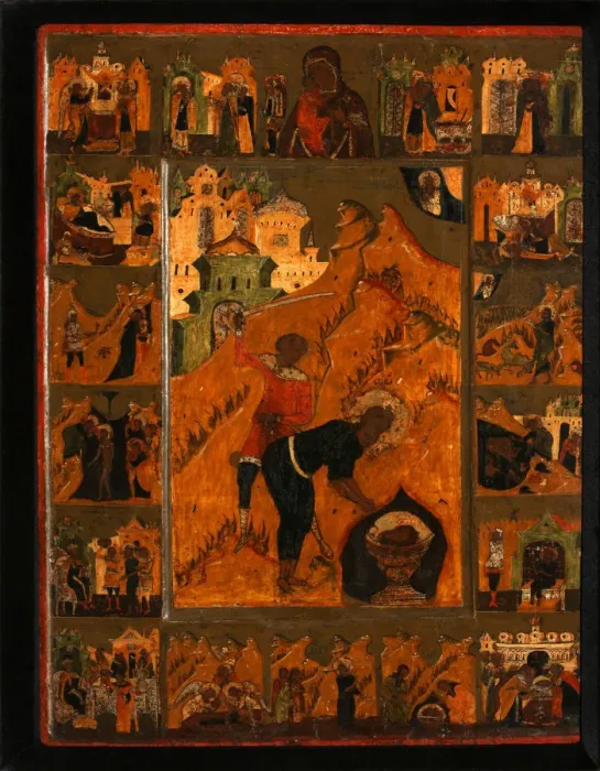 Framed Print : The Beheading of Saint John the Baptist with the Feodorovskaya Mother of God, Early 17th cen Artist: Russian icon Framed Print : The Beheading of Saint John the Baptist with the Feodorovskaya Mother of God, Early 17th cen Artist: Russian icon