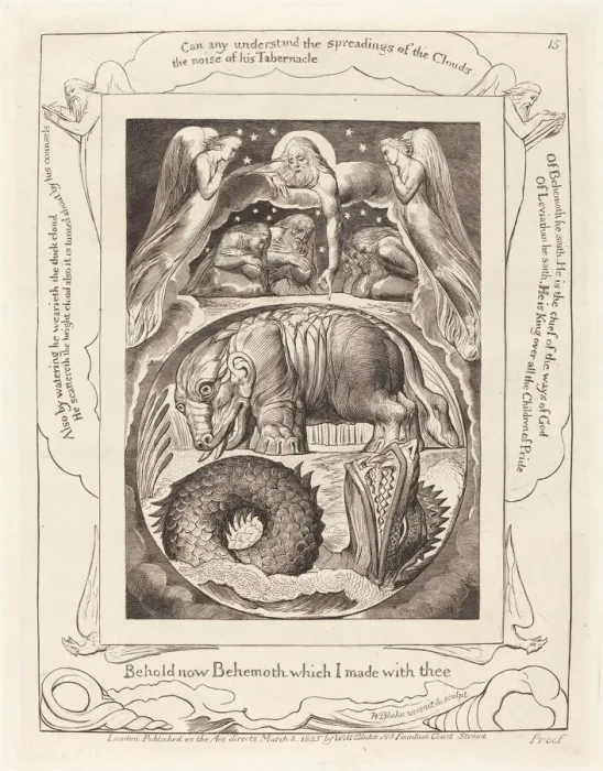 Framed Print : Behemoth and Leviathan, 1825. Creator: William Blake Framed Print : Behemoth and Leviathan, 1825. Creator: William Blake