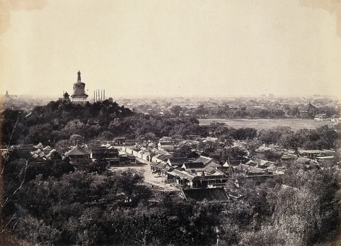 Framed Print : Beijing, China: the Buddhist temple surrounded by gardens and low buildings, during the... 1860. Creator: Felice Beato