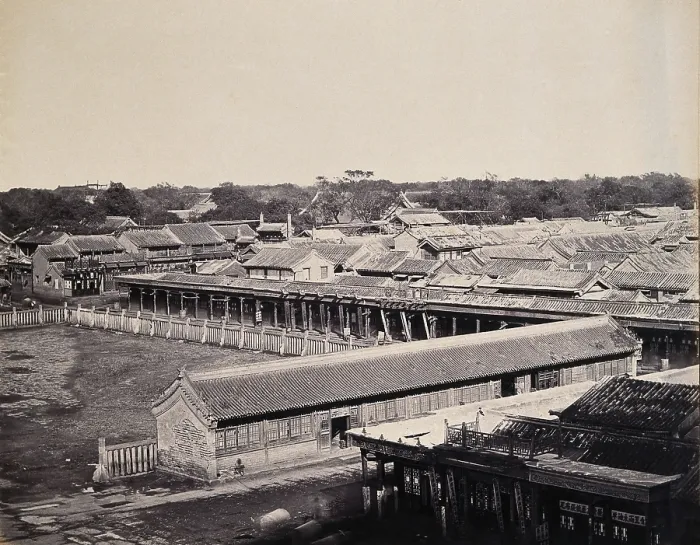 Framed Print : Beijing, China: buildings at the entrance to the Chinese quarter of the city (?)... 1860. Creator: Felice Beato Framed Print : Beijing, China: buildings at the entrance to the Chinese quarter of the city (?)... 1860. Creator: Felice Beato