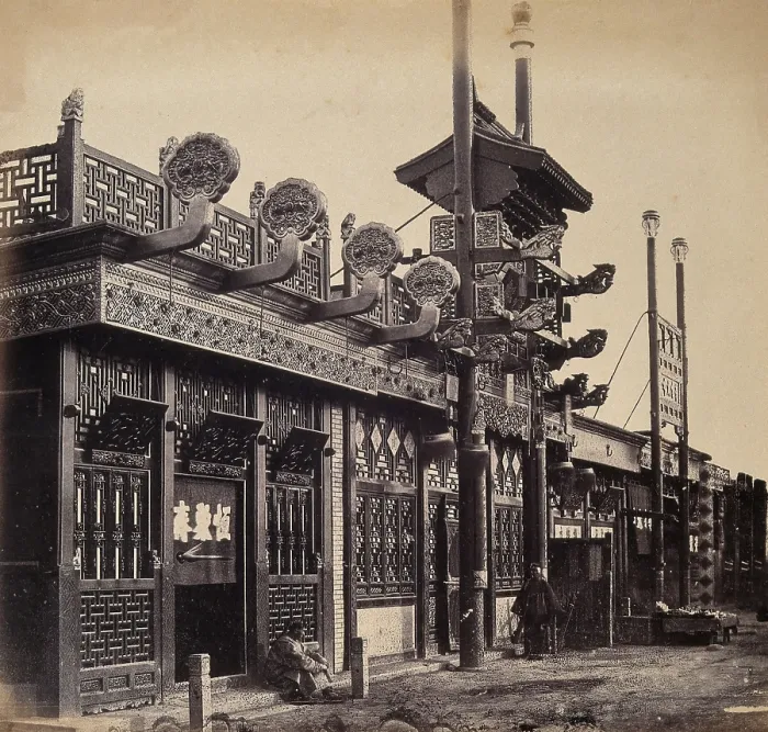 Framed Print : Beijing, China: an ornate shop exterior in the Chinese quarter. Creator: Felice Beato Framed Print : Beijing, China: an ornate shop exterior in the Chinese quarter. Creator: Felice Beato