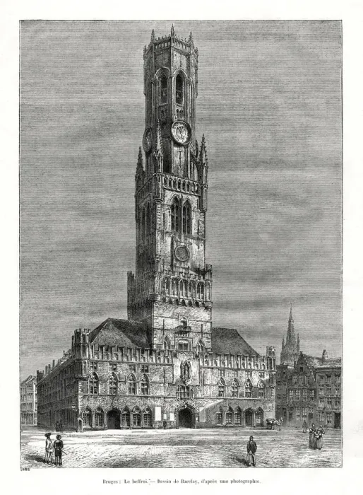 Framed Print : The belfry, Bruges, Belgium, 1886. Artist: Barclay Framed Print : The belfry, Bruges, Belgium, 1886. Artist: Barclay