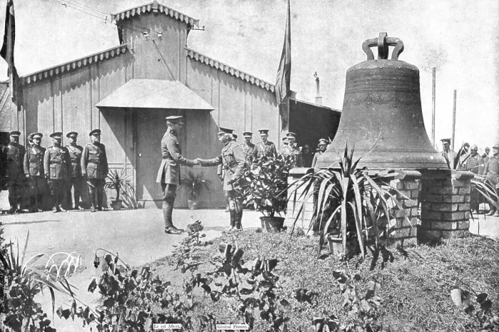 Framed Print : Belgian Bell Recovered; The victors of Messines were commanded... 1917. Creator: Unknown Framed Print : Belgian Bell Recovered; The victors of Messines were commanded... 1917. Creator: Unknown