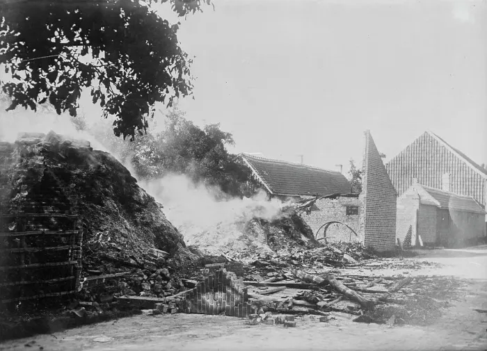 Framed Print : Belgian Farm House -- fired by Germans, between c1914 and c1915. Creator: Bain News Service Framed Print : Belgian Farm House -- fired by Germans, between c1914 and c1915. Creator: Bain News Service