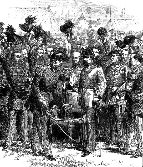 Framed Print : The Belgian Gardes Civiques at Wimbledon Camp: The Vin d'Honneur, 1871. Creator: Unknown Framed Print : The Belgian Gardes Civiques at Wimbledon Camp: The Vin d'Honneur, 1871. Creator: Unknown