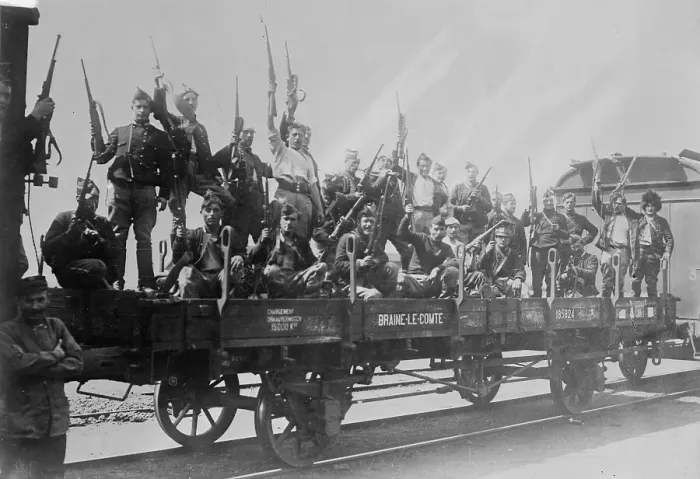 Framed Print : Belgian guide reg't [i.e. regiment] starting to front, between 1914 and 1918. Creator: Bain News Service