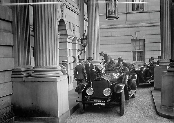 Belgian Mission To U.S. Arriving At Lars I.E. Larz Anderson Home - Gen. Leclereq Leaving Auto, 1917. Creator: Harris & Ewing. Belgian Mission To U.S. Arriving At Lars I.E. Larz Anderson Home - Gen. Leclereq Leaving Auto, 1917