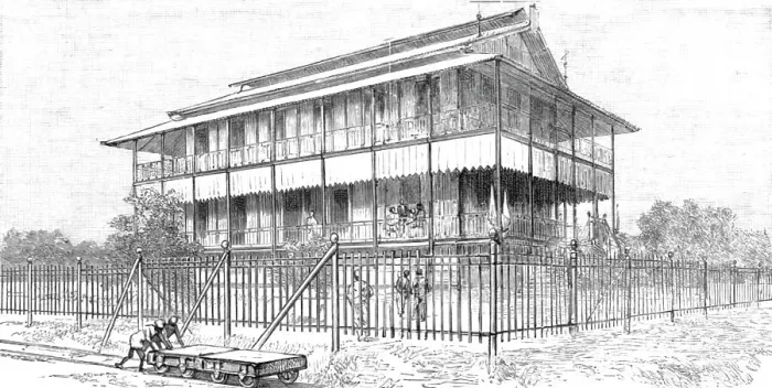 Framed Print : The Belgium Anti-Slavery Society on the Congo; The Hotel at Boma, 1890. Creator: Unknown Framed Print : The Belgium Anti-Slavery Society on the Congo; The Hotel at Boma, 1890. Creator: Unknown