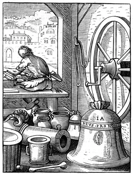 Framed Print : Bell and cannon caster, 16th century (1849). Artist: Jost Amman Framed Print : Bell and cannon caster, 16th century (1849). Artist: Jost Amman