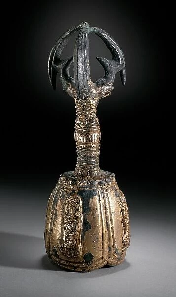 Bell with Four Deva Kings (Sach'onwang) and Handle in the Form of a Vajra (Kumgang), the Buddhist... Creator: Unknown