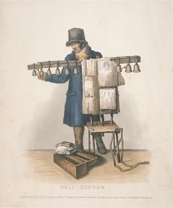 Framed Print : Bell-ringer with the stand for his bells, 1820. Artist: Thomas Lord Busby Framed Print : Bell-ringer with the stand for his bells, 1820. Artist: Thomas Lord Busby