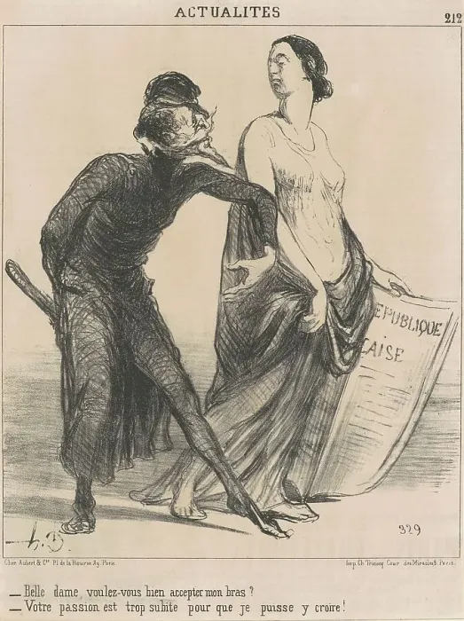 Framed Print : Belle dame voulez-vous... accepter mon bras?, 19th century. Creator: Honore Daumier Framed Print : Belle dame voulez-vous... accepter mon bras?, 19th century. Creator: Honore Daumier