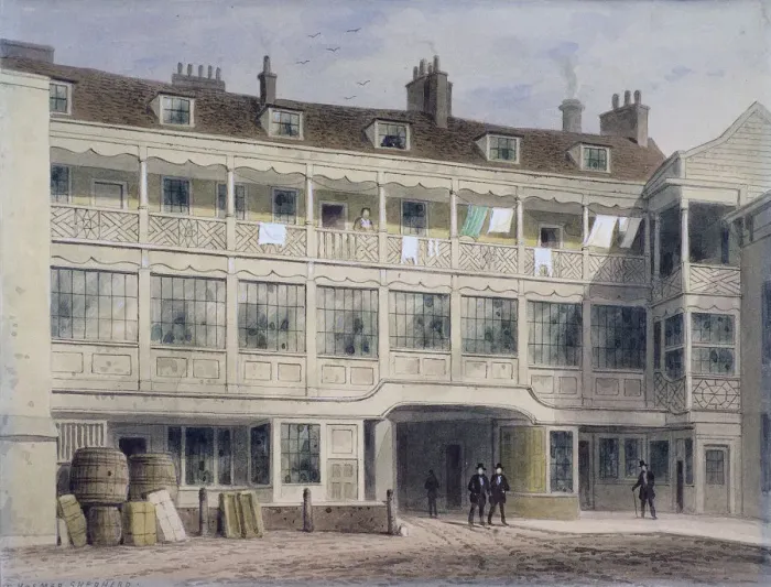Framed Print : Belle Sauvage Yard, Ludgate Hill, London, c1850. Artist: Thomas Hosmer Shepherd Framed Print : Belle Sauvage Yard, Ludgate Hill, London, c1850. Artist: Thomas Hosmer Shepherd