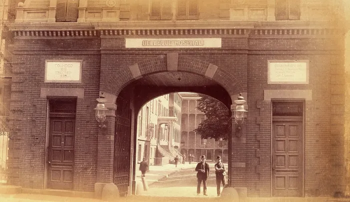 Framed Print : Bellevue Hospital, New York City: the entrance gateway. Creator: Unknown Framed Print : Bellevue Hospital, New York City: the entrance gateway. Creator: Unknown