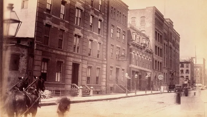 Framed Print : Bellevue Hospital, New York City: the street with nurses entrance... 1885-1898 Framed Print : Bellevue Hospital, New York City: the street with nurses entrance... 1885-1898
