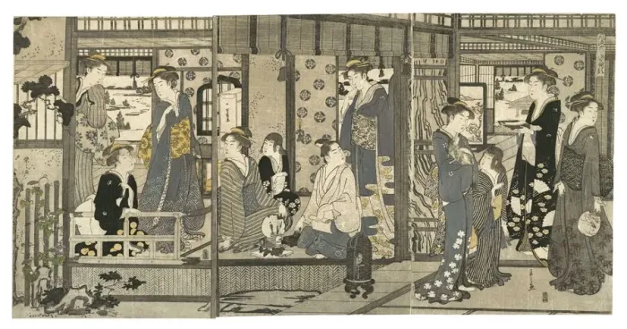 Framed Print : Bellflowers (Asagao), from the series Genji in Fashionable Modern Guise (Furyu yatsushi... 1789-92. Creator: Hosoda Eishi) Framed Print : Bellflowers (Asagao), from the series Genji in Fashionable Modern Guise (Furyu yatsushi... 1789-92. Creator: Hosoda Eishi)