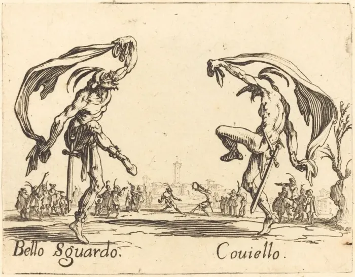 Framed Print : Bello Sguardo and Coviello, c. 1622. Creator: Jacques Callot Framed Print : Bello Sguardo and Coviello, c. 1622. Creator: Jacques Callot