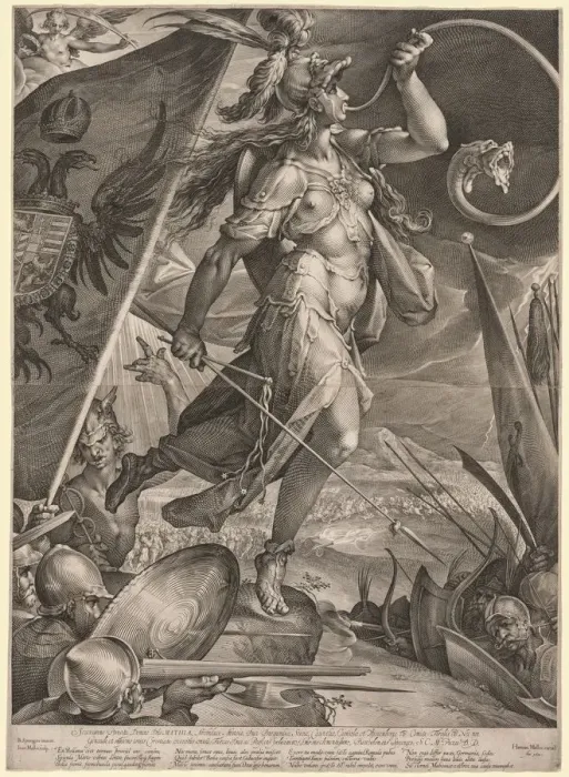 Framed Print : Bellona Leading the Armies of the Emperor against the Turks, 1600. Creator: Jan Muller (Dutch Framed Print : Bellona Leading the Armies of the Emperor against the Turks, 1600. Creator: Jan Muller (Dutch