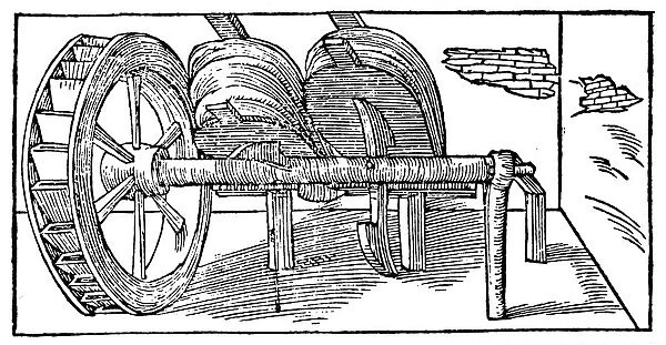 Bellows operated by a camshaft powered by a water wheel, 1540