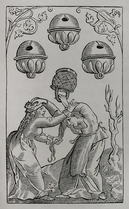 Framed Print : Three of Bells, German playing card, 16th century (1877). Creator: Unknown Framed Print : Three of Bells, German playing card, 16th century (1877). Creator: Unknown