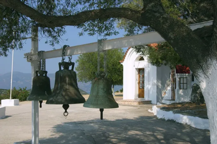 Framed Print : Bells from old bell tower, Monastery of Agrilion, Kefalonia, Greece Framed Print : Bells from old bell tower, Monastery of Agrilion, Kefalonia, Greece