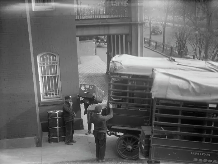 Framed Print : Belongings of Count J.H. Von Bernstorff being removed from the German Embassy, Washington DC, 1917. Creator: Harris & Ewing. Belongings of Count J.H. Von Bernstorff being removed from the German Embassy, Washington DC, 1917 Framed Print : Belongings of Count J.H. Von Bernstorff being removed from the German Embassy, Washington DC, 1917. Creator: Harris & Ewing. Belongings of Count J.H. Von Bernstorff being removed from the German Embassy, Washington DC, 1917