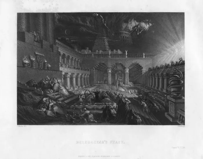 Framed Print : Belshazzars Feast, 19th century(?). Artist: J Horsburgh Framed Print : Belshazzars Feast, 19th century(?). Artist: J Horsburgh