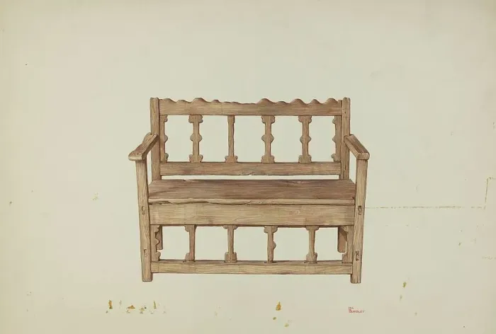 Framed Print : Bench, 1935 / 1942. Creator: Hal Blakeley Framed Print : Bench, 1935 / 1942. Creator: Hal Blakeley