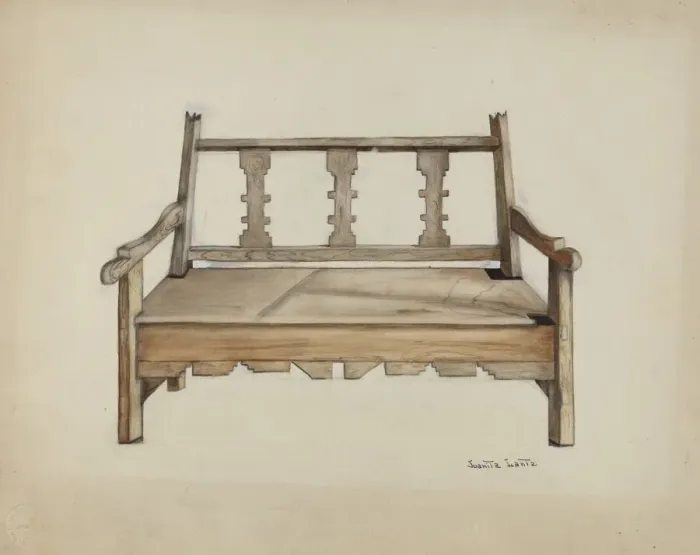 Framed Print : Bench, 1935 / 1942. Creator: Juanita Lantz Framed Print : Bench, 1935 / 1942. Creator: Juanita Lantz