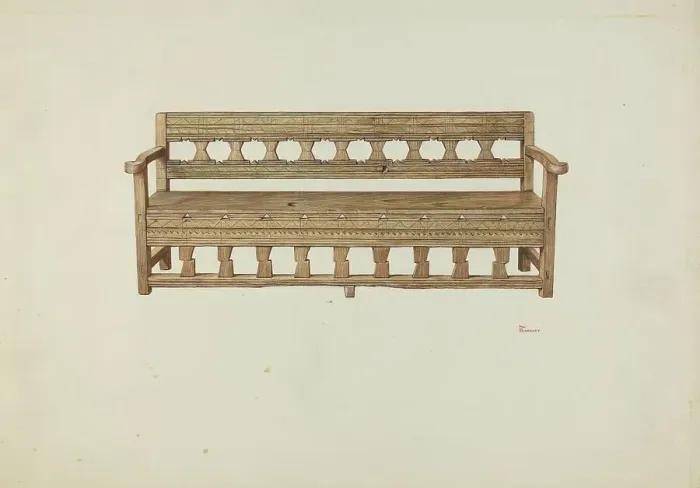 Framed Print : Bench, 1937. Creator: Hal Blakeley Framed Print : Bench, 1937. Creator: Hal Blakeley