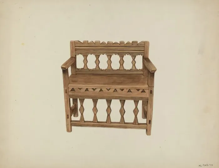 Framed Print : Bench, c. 1939. Creator: Marjery Parish Framed Print : Bench, c. 1939. Creator: Marjery Parish