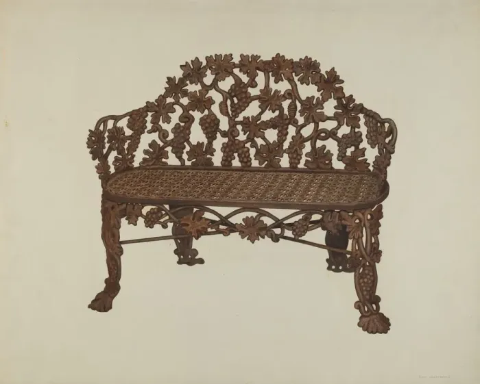 Framed Print : Bench in Cemetary Lot, c. 1941. Creator: Fred Hassebrock