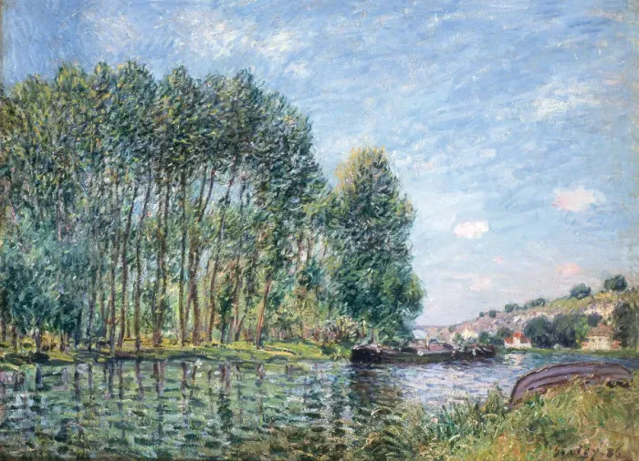 Framed Print : A Bend in the River Loing at Moret. Spring, 1886. Creator: Sisley, Alfred (1839-1899)