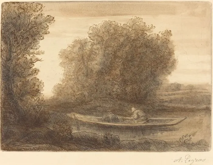 Framed Print : Bend in the River (Un coin de riviere). Creator: Alphonse Legros