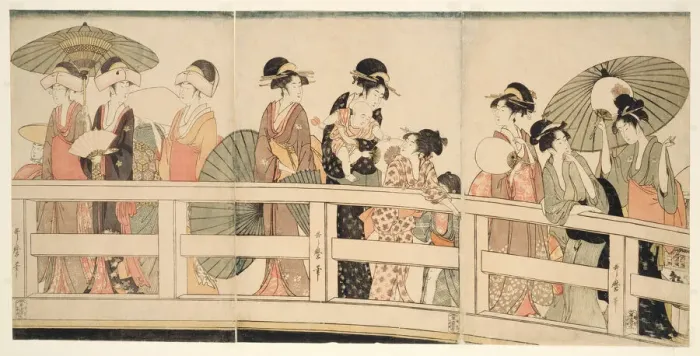 Framed Print : On top and beneath Ryogoku Bridge (Ryogokubashi no ue, shita), Japan, c. 1795 / 96. Creator: Kitagawa Utamaro Framed Print : On top and beneath Ryogoku Bridge (Ryogokubashi no ue, shita), Japan, c. 1795 / 96. Creator: Kitagawa Utamaro