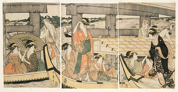 On top and beneath Ryogoku Bridge (Ryogokubashi no ue, shita), Japan, c. 1795 / 96. Creator: Kitagawa Utamaro