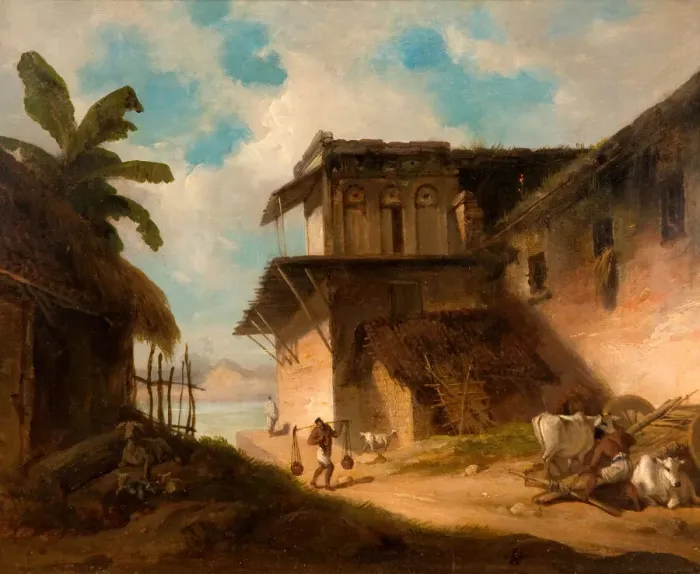 Framed Print : Bengal Village Scene, 1821. Creator: George Chinnery Framed Print : Bengal Village Scene, 1821. Creator: George Chinnery