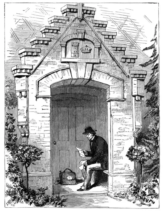 Framed Print : Benjamin Disraeli (1804-1881) reading letters in the porch of Hughenden Lodge, 19th century Framed Print : Benjamin Disraeli (1804-1881) reading letters in the porch of Hughenden Lodge, 19th century