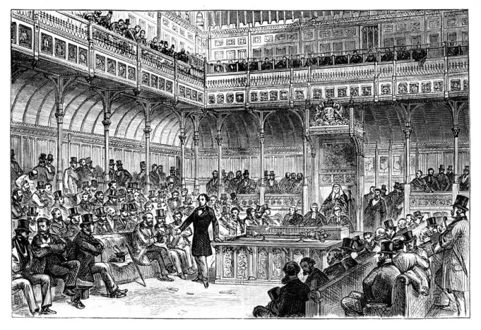 Framed Print : Benjamin Disraeli introducing his reform bill in the House of Commons, c1867 Framed Print : Benjamin Disraeli introducing his reform bill in the House of Commons, c1867