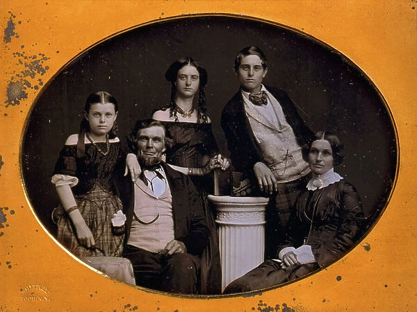 Benjamin family group portrait, posed around a column, between 1845 and 1858. Creator: Edward Tompkins Whitney