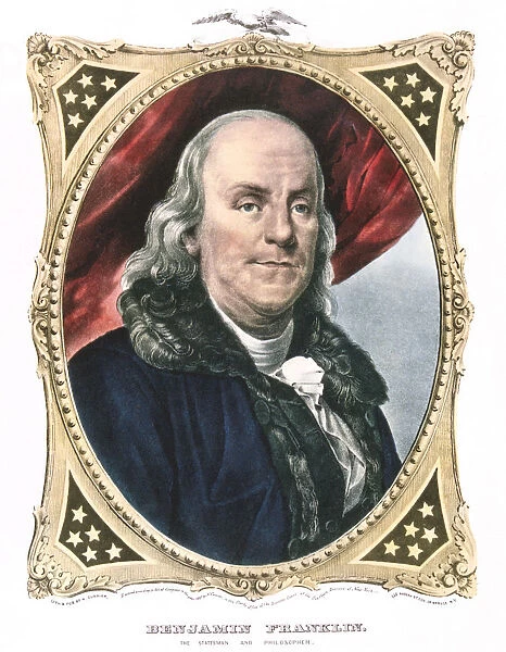 Benjamin Franklin, American statesman, printer and scientist, 19th century. Artist: Currier and Ives