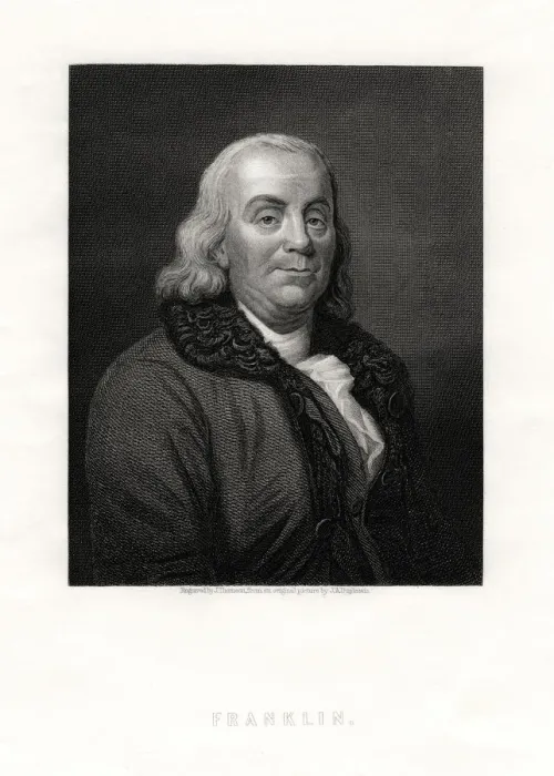 Framed Print : Benjamin Franklin, political figure and statesmen of the United States, 19th century. Artist: J Thomson Framed Print : Benjamin Franklin, political figure and statesmen of the United States, 19th century. Artist: J Thomson