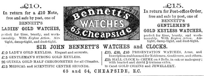 Framed Print : Bennett's Watches, 1883. Creator: Unknown. Bennett's Watches, 1883. Creator: Unknown Framed Print : Bennett's Watches, 1883. Creator: Unknown. Bennett's Watches, 1883. Creator: Unknown