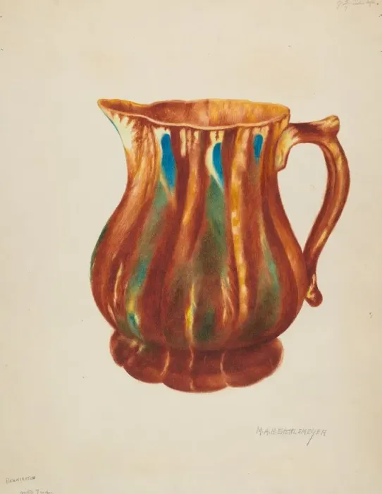 Framed Print : Bennington Pitcher, c. 1936. Creator: Margaret Stottlemeyer Framed Print : Bennington Pitcher, c. 1936. Creator: Margaret Stottlemeyer