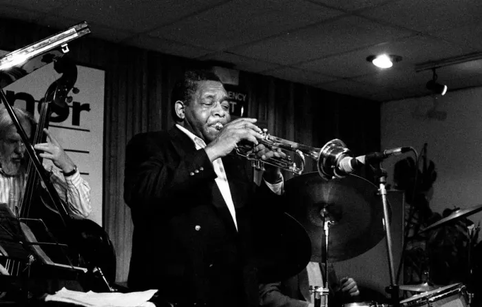 Framed Print : Benny Bailey and Peter Ind, Tenor Clef, Hoxton Square, London, November 1991. Artist Framed Print : Benny Bailey and Peter Ind, Tenor Clef, Hoxton Square, London, November 1991. Artist
