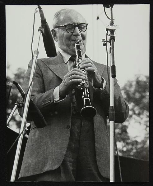 Benny Goodman playing his clarinet, Knebworth, Hertfordshire, 1982