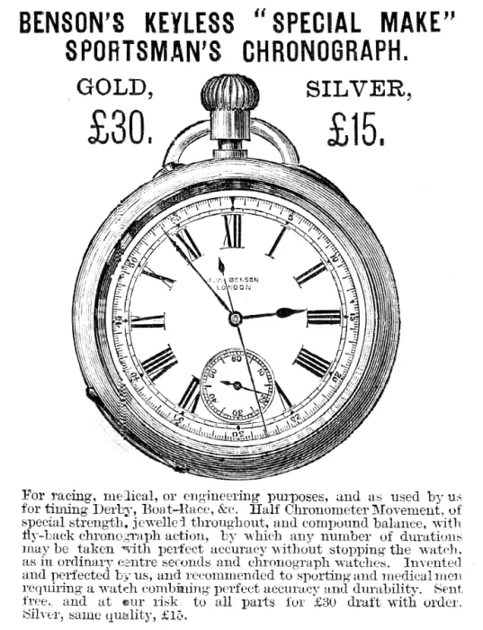Framed Print : Benson's Keyless 'Special Make' Sportsman's Chronograph, 1883. Creator: Unknown. Benson's Keyless 'Special Make' Sportsman's Chronograph, 1883 Framed Print : Benson's Keyless 'Special Make' Sportsman's Chronograph, 1883. Creator: Unknown. Benson's Keyless 'Special Make' Sportsman's Chronograph, 1883