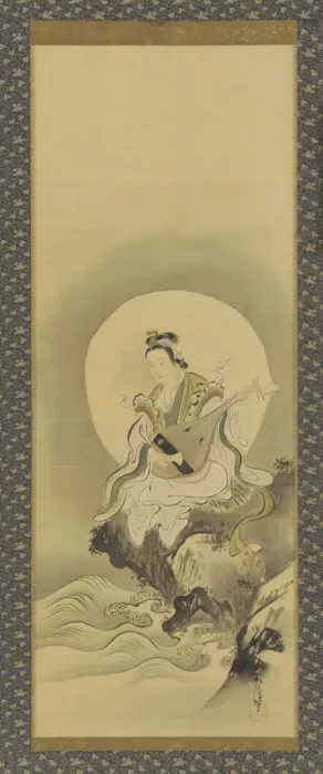 Framed Print : Benten (Sarasvati) seated on a rock, Edo period, mid 17th-early 18th century. Creator: Kano Yoboku Tsunenobu Framed Print : Benten (Sarasvati) seated on a rock, Edo period, mid 17th-early 18th century. Creator: Kano Yoboku Tsunenobu