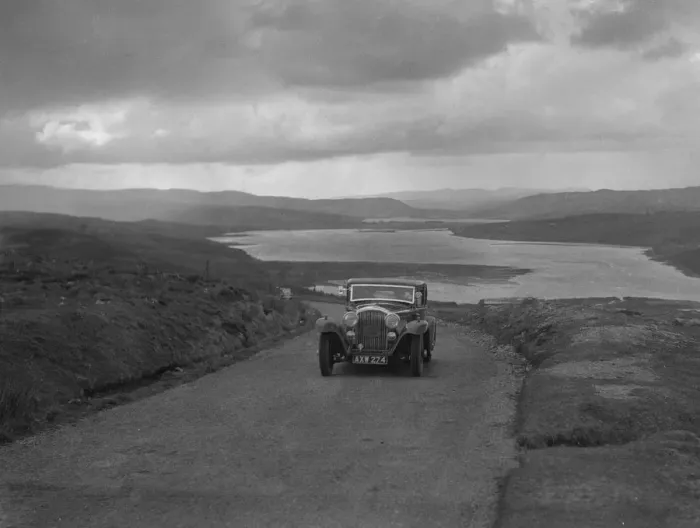Framed Print : Bentley saloon of SK Thornley competing in the RSAC Scottish Rally, 1934. Artist: Bill Brunell Framed Print : Bentley saloon of SK Thornley competing in the RSAC Scottish Rally, 1934. Artist: Bill Brunell